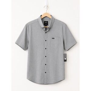 RVCA Men's Large Slim Fit That'll Do Stretch SS Woven Shirt Gray Pavement